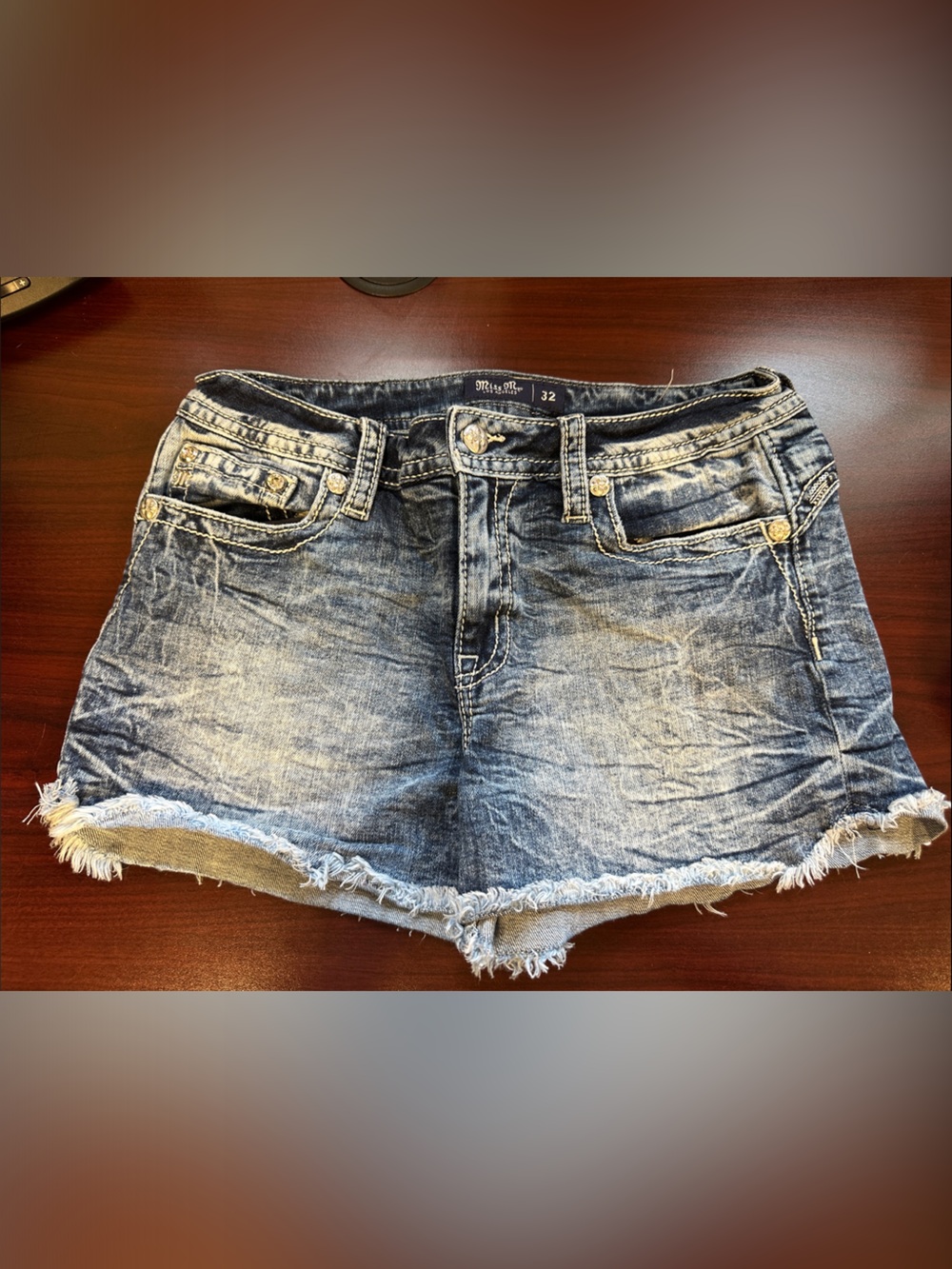 Miss Me Distressed Denim Cutoff Shorts - Blue